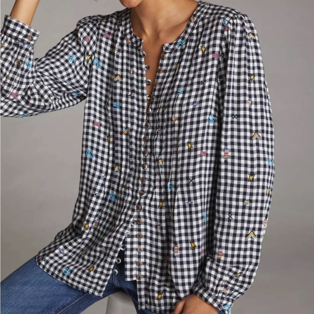 Anthropologie Pilcro Gingham Black and White Button Down Shirt